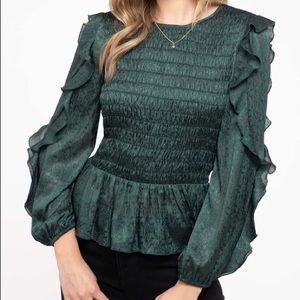 By the River smocked bodice peplum long sleeve NWT